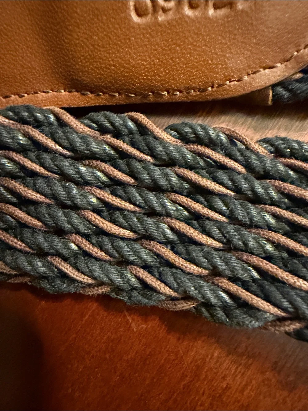 Brown Leather-Trim Woven Men's Belt with Black Braided Body